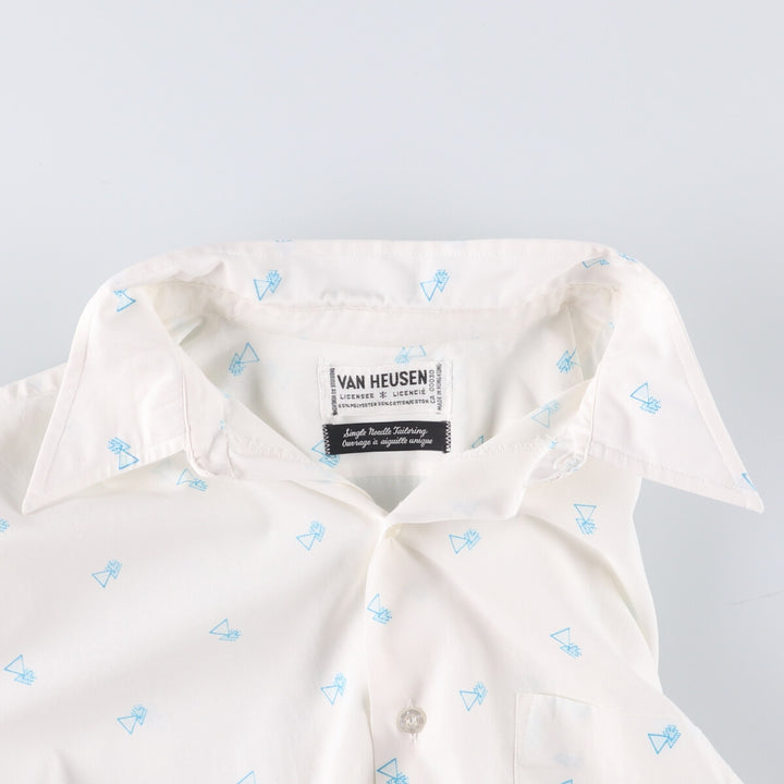VAN HEUSEN all-over print short-sleeve polycotton shirt, men's size L polyester white type Vintage Second Hand
