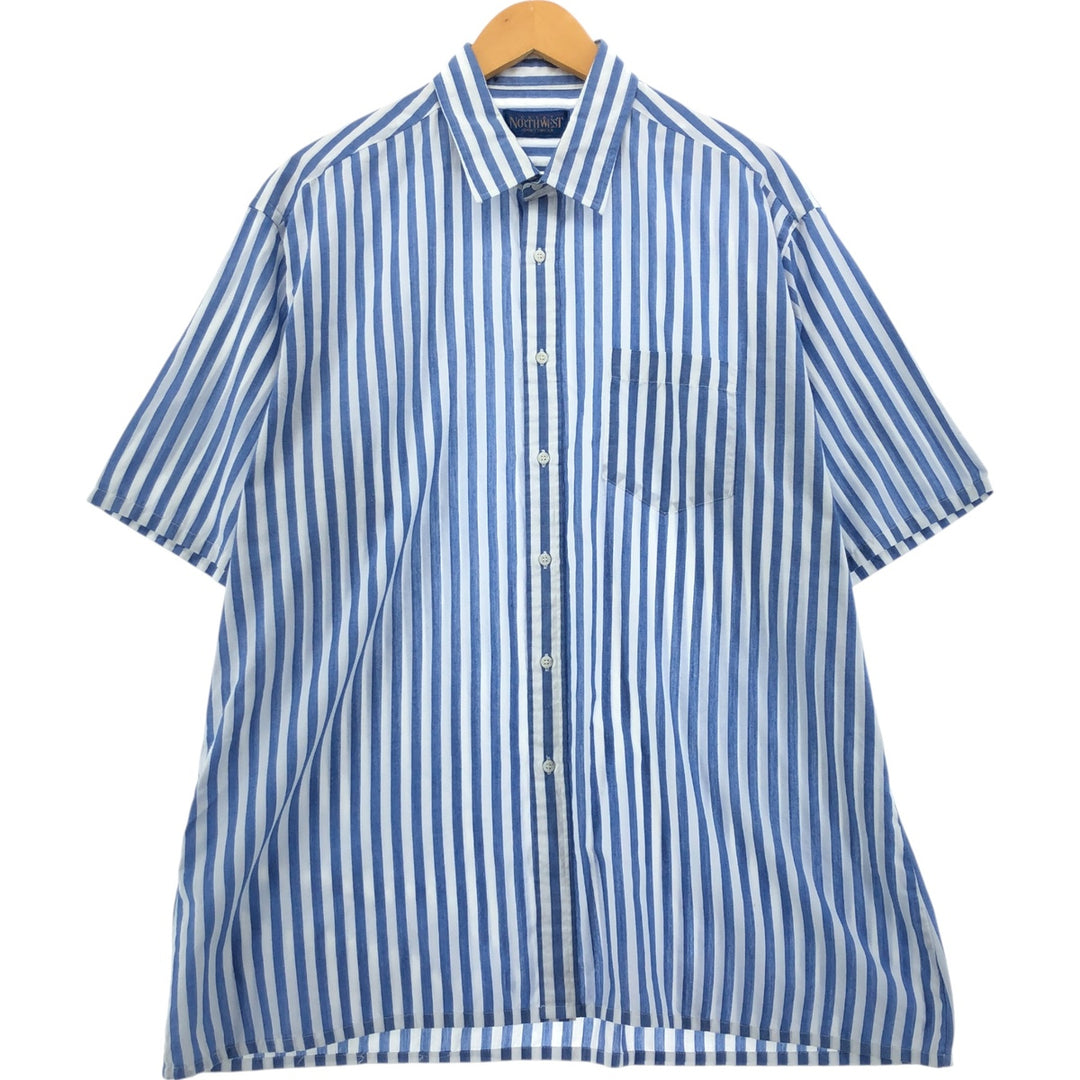 NORTHWEST Short Sleeve Cotton Striped Shirt Box Shirt Men's XL Size cotton blue type Vintage Second Hand