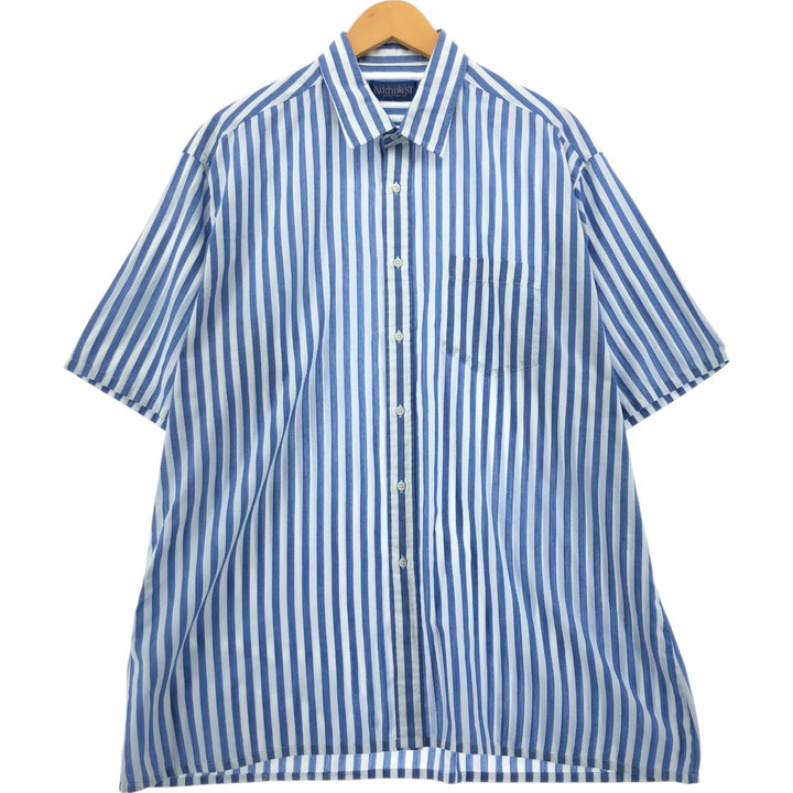 NORTHWEST Short Sleeve Cotton Striped Shirt Box Shirt Men's XL Size cotton blue type Vintage Second Hand