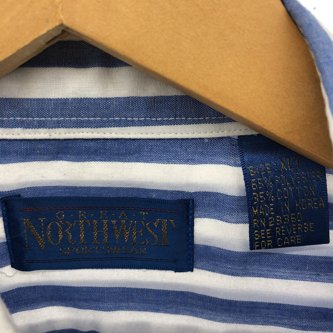 NORTHWEST Short Sleeve Cotton Striped Shirt Box Shirt Men's XL Size cotton blue type Vintage Second Hand