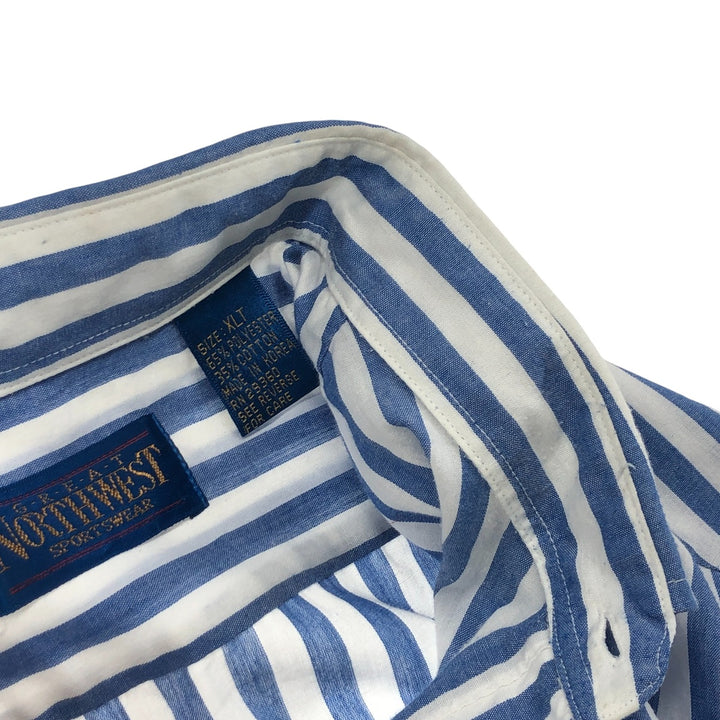 NORTHWEST Short Sleeve Cotton Striped Shirt Box Shirt Men's XL Size cotton blue type Vintage Second Hand