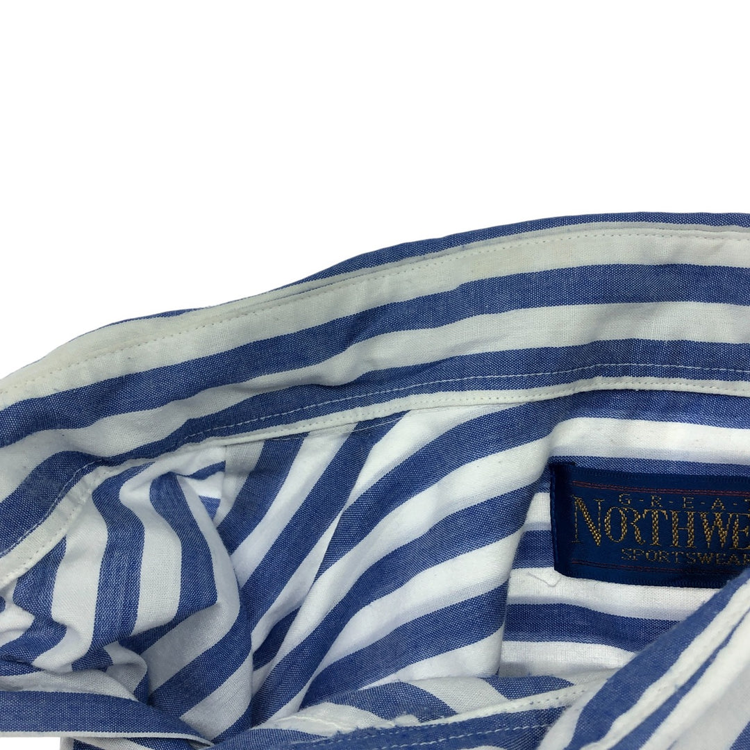 NORTHWEST Short Sleeve Cotton Striped Shirt Box Shirt Men's XL Size cotton blue type Vintage Second Hand
