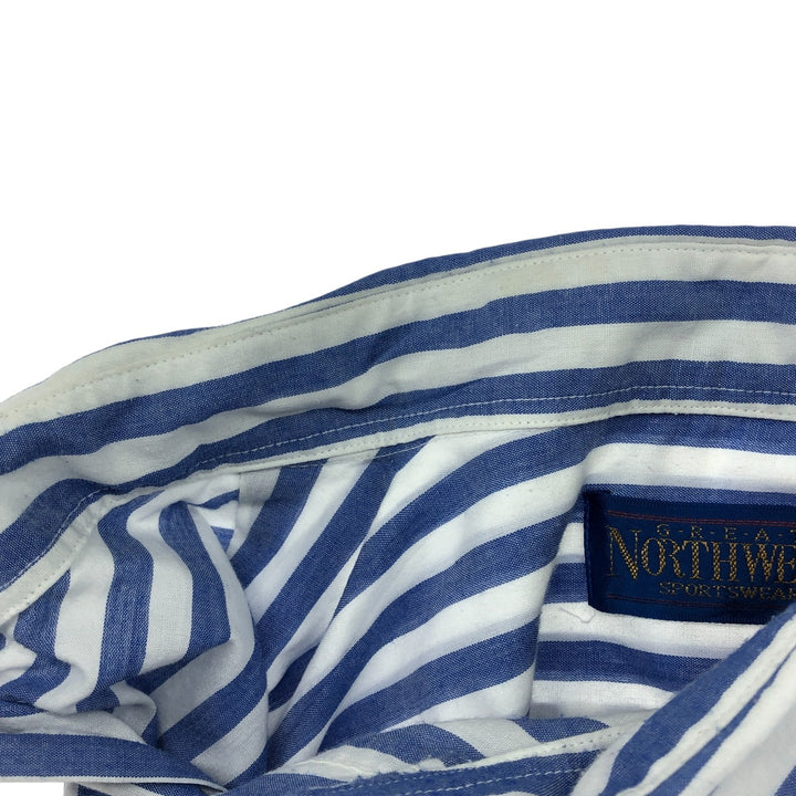 NORTHWEST Short Sleeve Cotton Striped Shirt Box Shirt Men's XL Size cotton blue type Vintage Second Hand