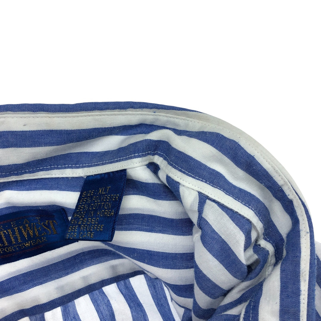 NORTHWEST Short Sleeve Cotton Striped Shirt Box Shirt Men's XL Size cotton blue type Vintage Second Hand