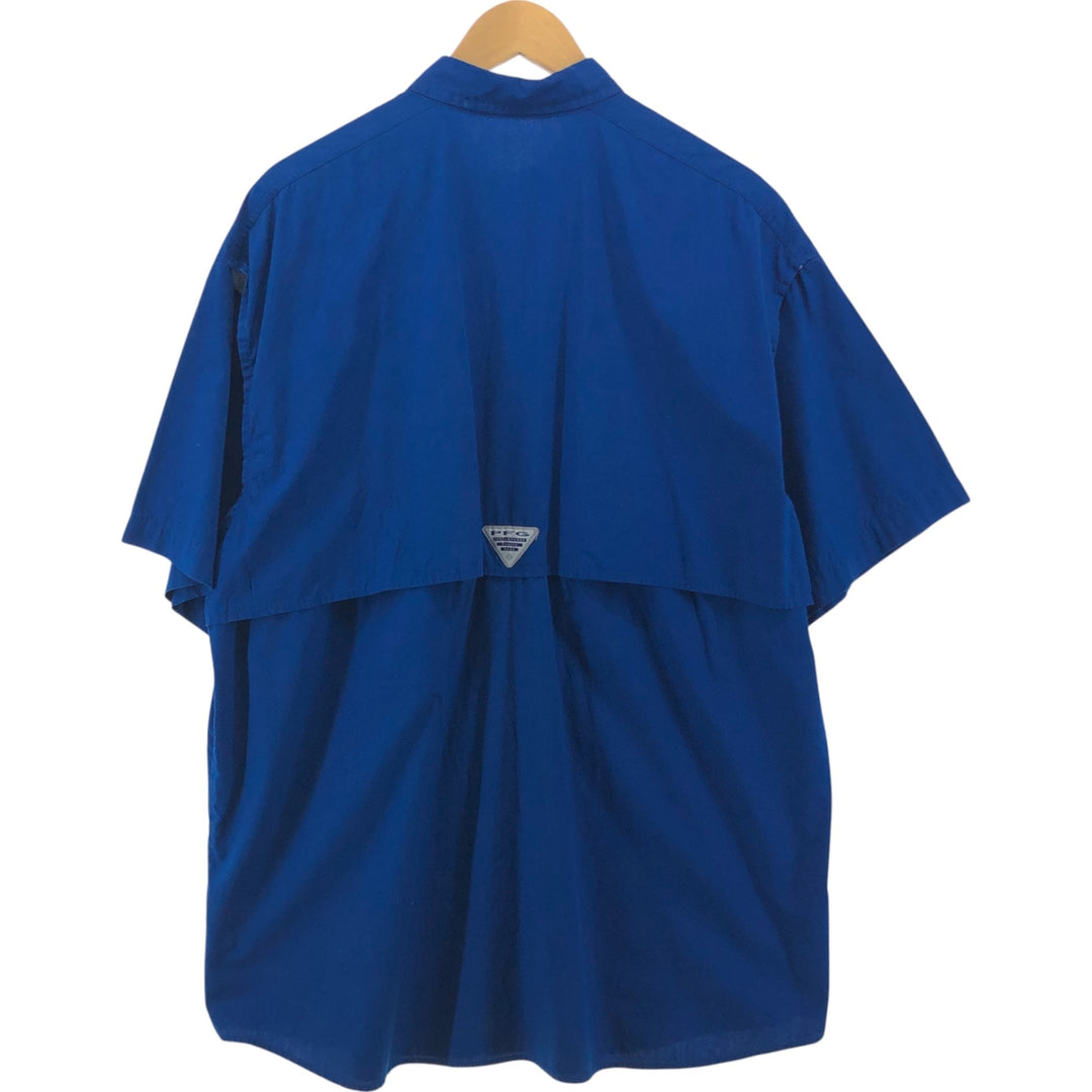 Columbia PFG Hidden Button Down Short Sleeve Fishing Shirt, Men's XL cotton blue type Vintage Second Hand