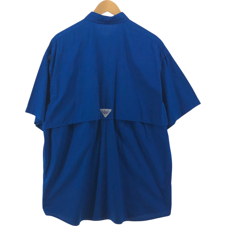 Columbia PFG Hidden Button Down Short Sleeve Fishing Shirt, Men's XL cotton blue type Vintage Second Hand