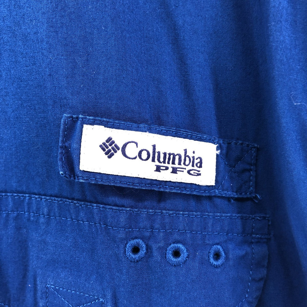 Columbia PFG Hidden Button Down Short Sleeve Fishing Shirt, Men's XL cotton blue type Vintage Second Hand