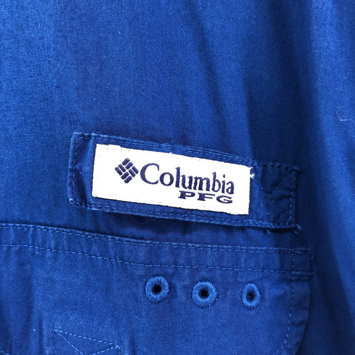 Columbia PFG Hidden Button Down Short Sleeve Fishing Shirt, Men's XL cotton blue type Vintage Second Hand