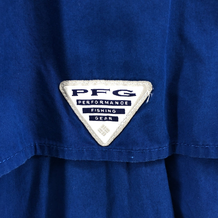 Columbia PFG Hidden Button Down Short Sleeve Fishing Shirt, Men's XL cotton blue type Vintage Second Hand