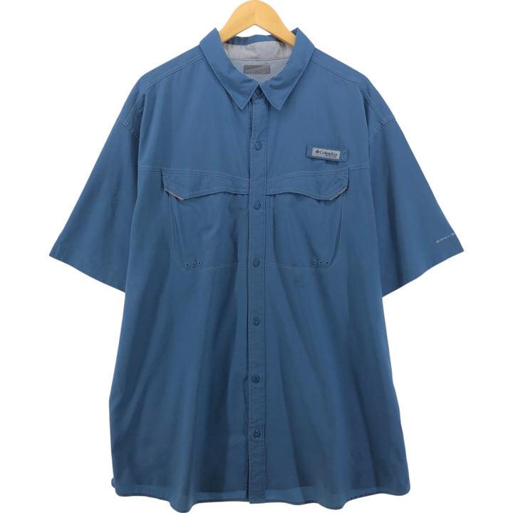 Columbia PFG OMNI-SHADE Hidden Button Down Short Sleeve Fishing Shirt, Men's XL polyester blue type Vintage Second Hand