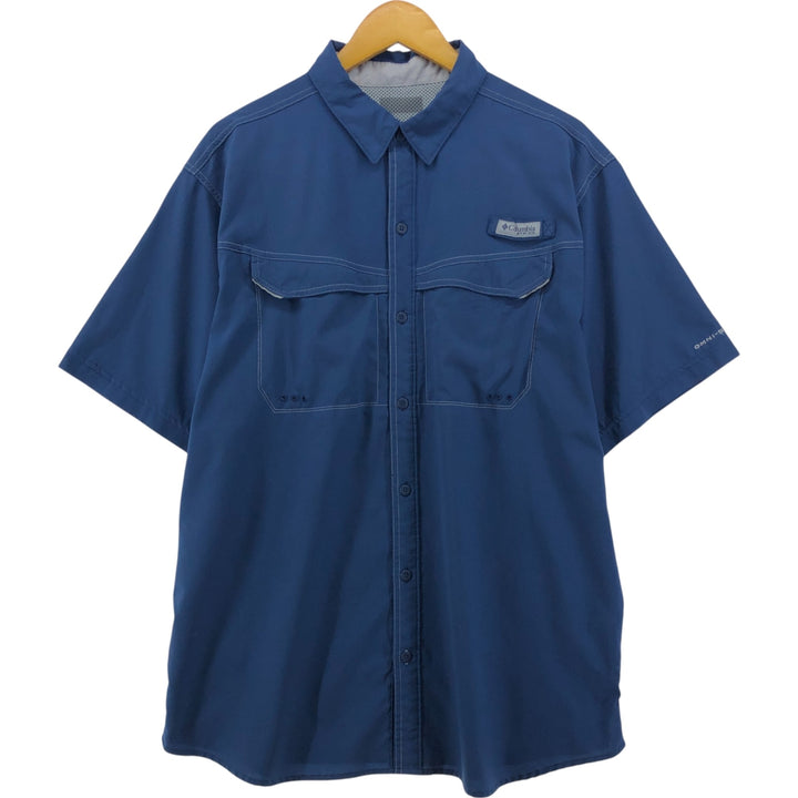 Columbia PFG OMNI-SHADE Hidden Button Down Short Sleeve Fishing Shirt, Men's XL polyester blue type Vintage Second Hand