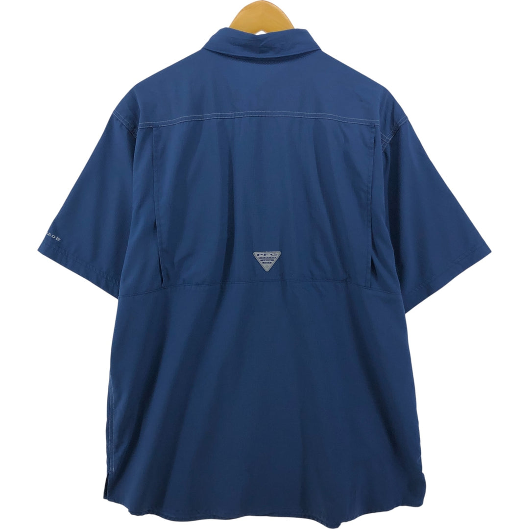 Columbia PFG OMNI-SHADE Hidden Button Down Short Sleeve Fishing Shirt, Men's XL polyester blue type Vintage Second Hand