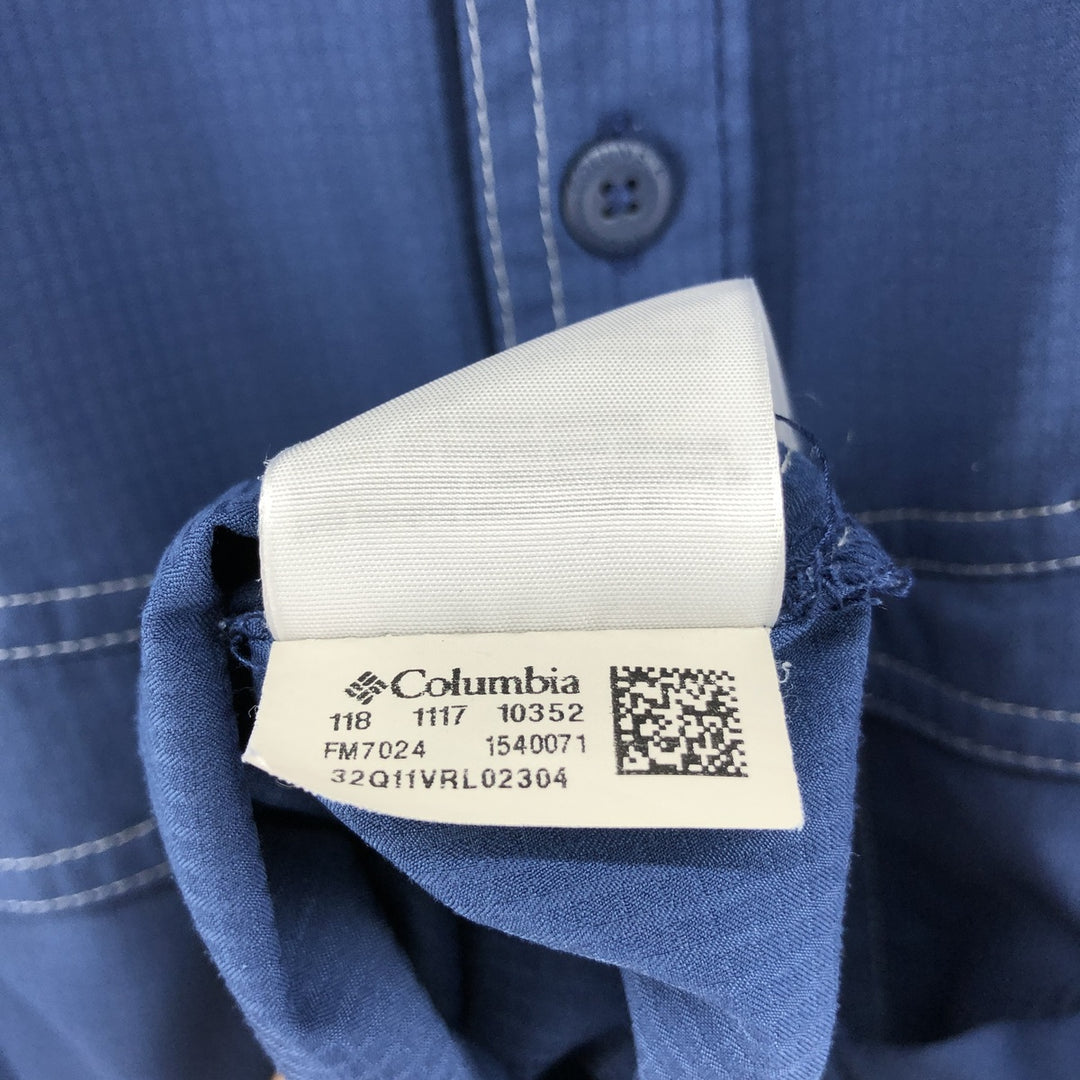 Columbia PFG OMNI-SHADE Hidden Button Down Short Sleeve Fishing Shirt, Men's XL polyester blue type Vintage Second Hand