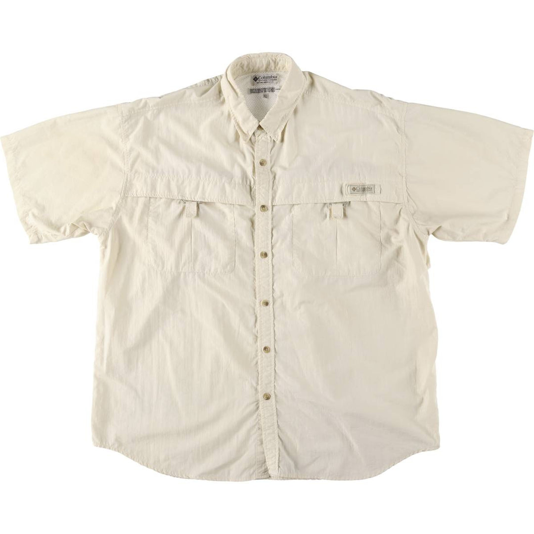 Columbia Button-down Short Sleeve Fishing Shirt, Men's XL Nylon ivory Vintage Second Hand