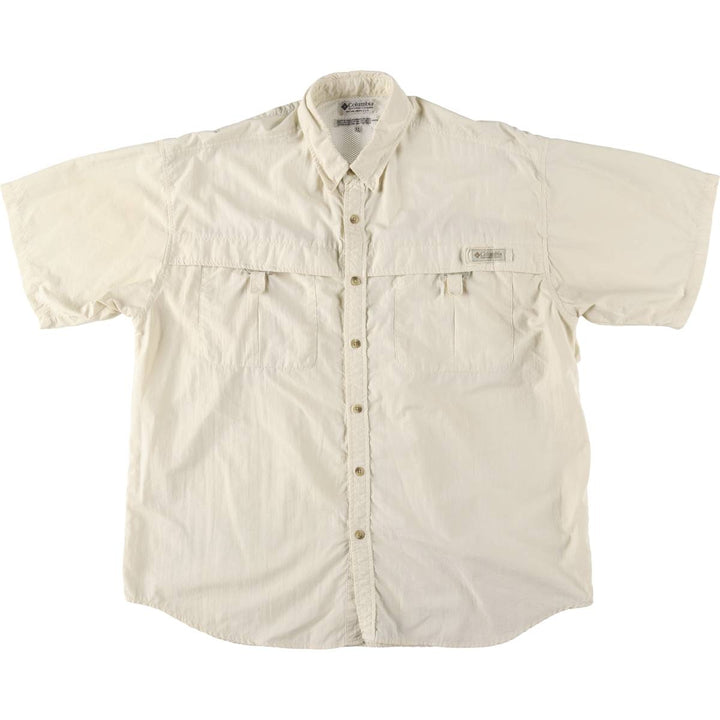 Columbia Button-down Short Sleeve Fishing Shirt, Men's XL Nylon ivory Vintage Second Hand