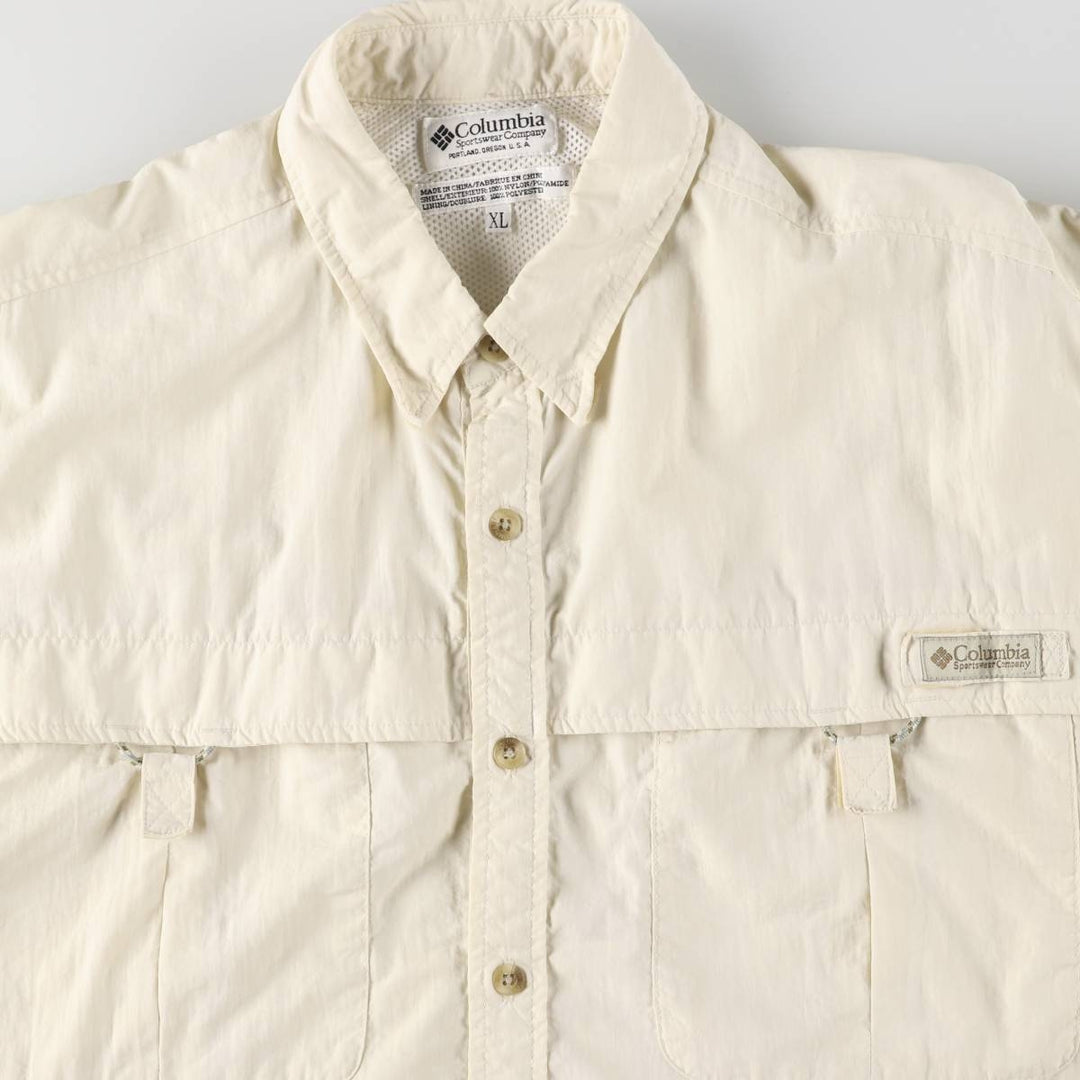 Columbia Button-down Short Sleeve Fishing Shirt, Men's XL Nylon ivory Vintage Second Hand