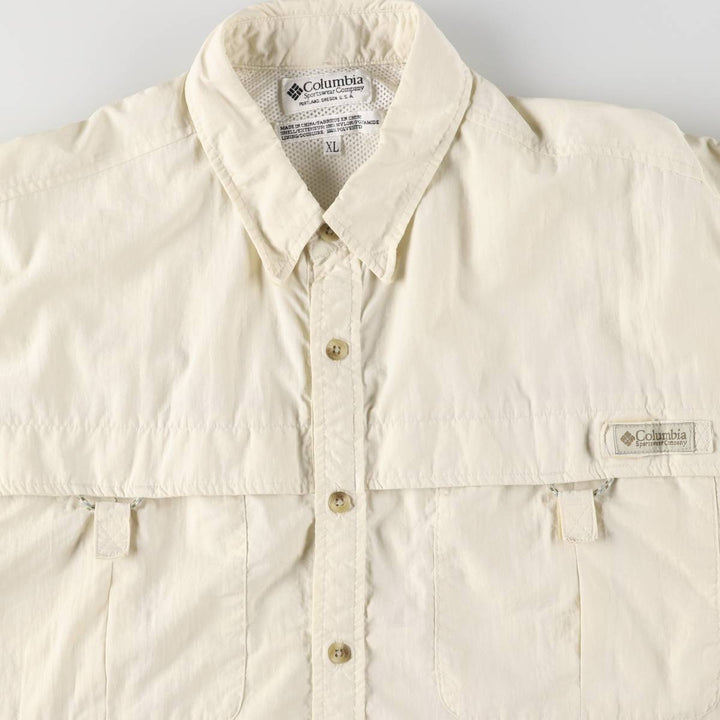 Columbia Button-down Short Sleeve Fishing Shirt, Men's XL Nylon ivory Vintage Second Hand