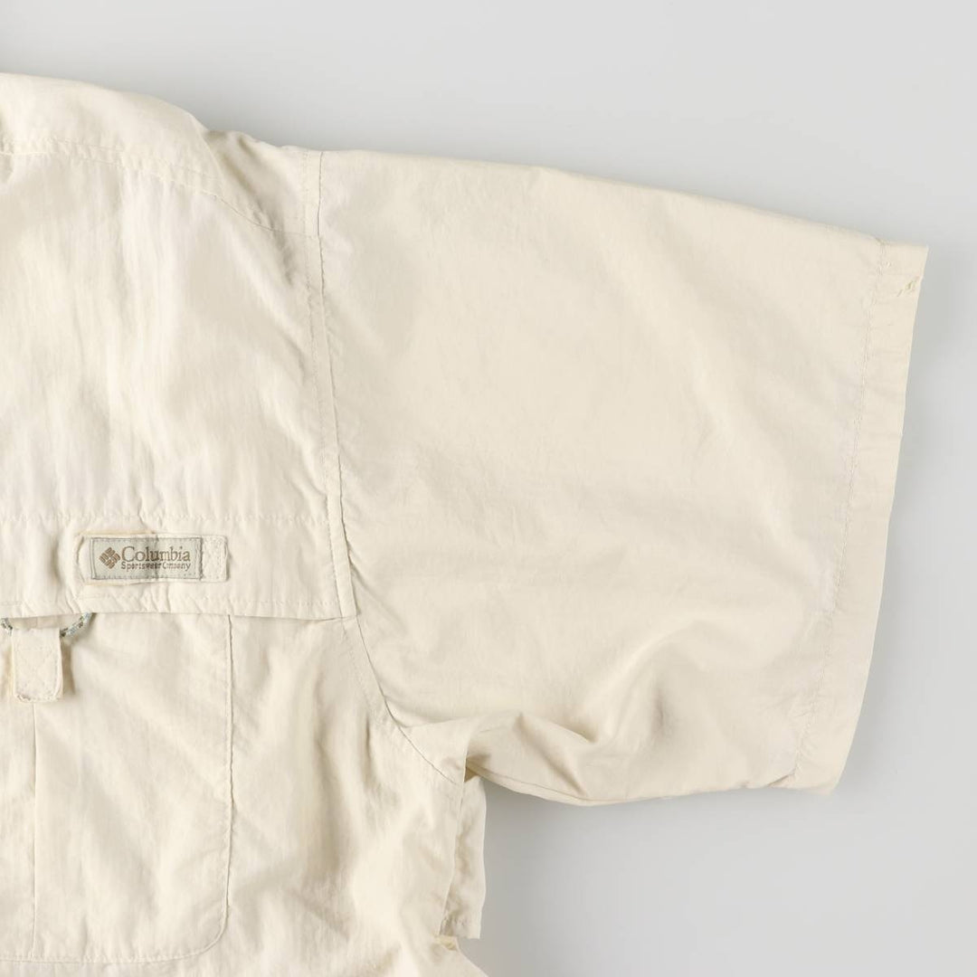 Columbia Button-down Short Sleeve Fishing Shirt, Men's XL Nylon ivory Vintage Second Hand