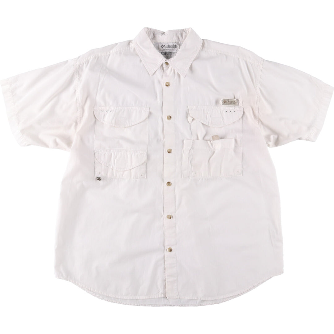 Columbia Button-down Short Sleeve Fishing Shirt, Men's Size L cotton white type Vintage Second Hand