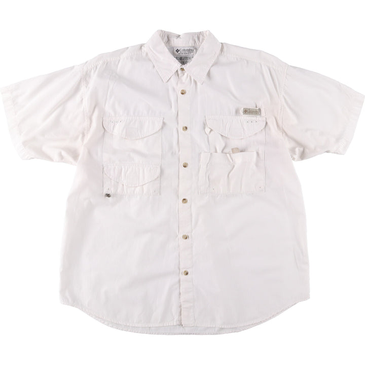 Columbia Button-down Short Sleeve Fishing Shirt, Men's Size L cotton white type Vintage Second Hand