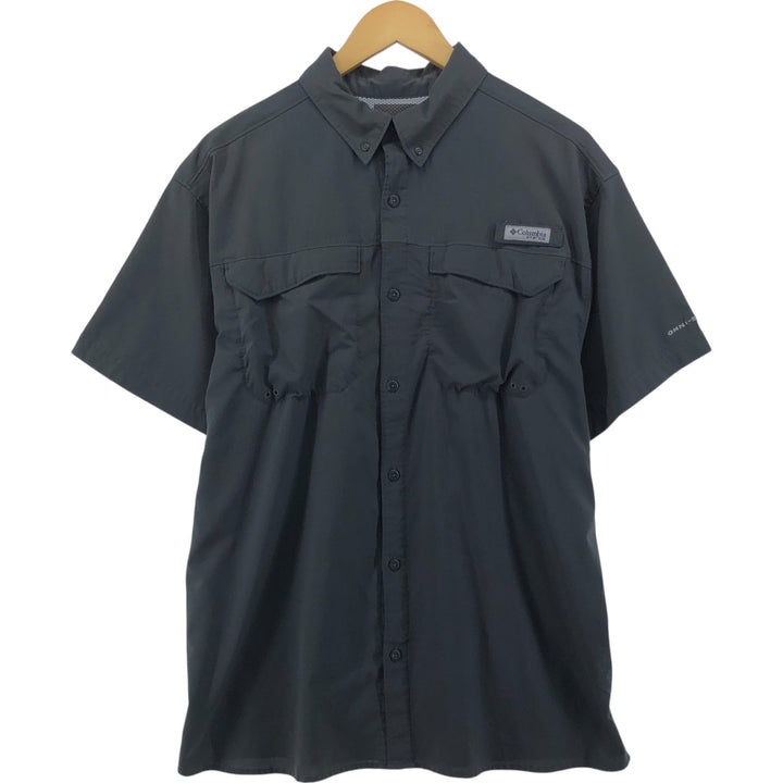 Columbia PFG OMNI-SHADE Button-down Short Sleeve Fishing Shirt, Men's Size L polyester Green type dark green Vintage Second Hand