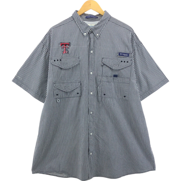 Columbia PFG Gingham Check Button-Down Short Sleeve Fishing Shirt, Men's XL cotton black type Vintage Second Hand