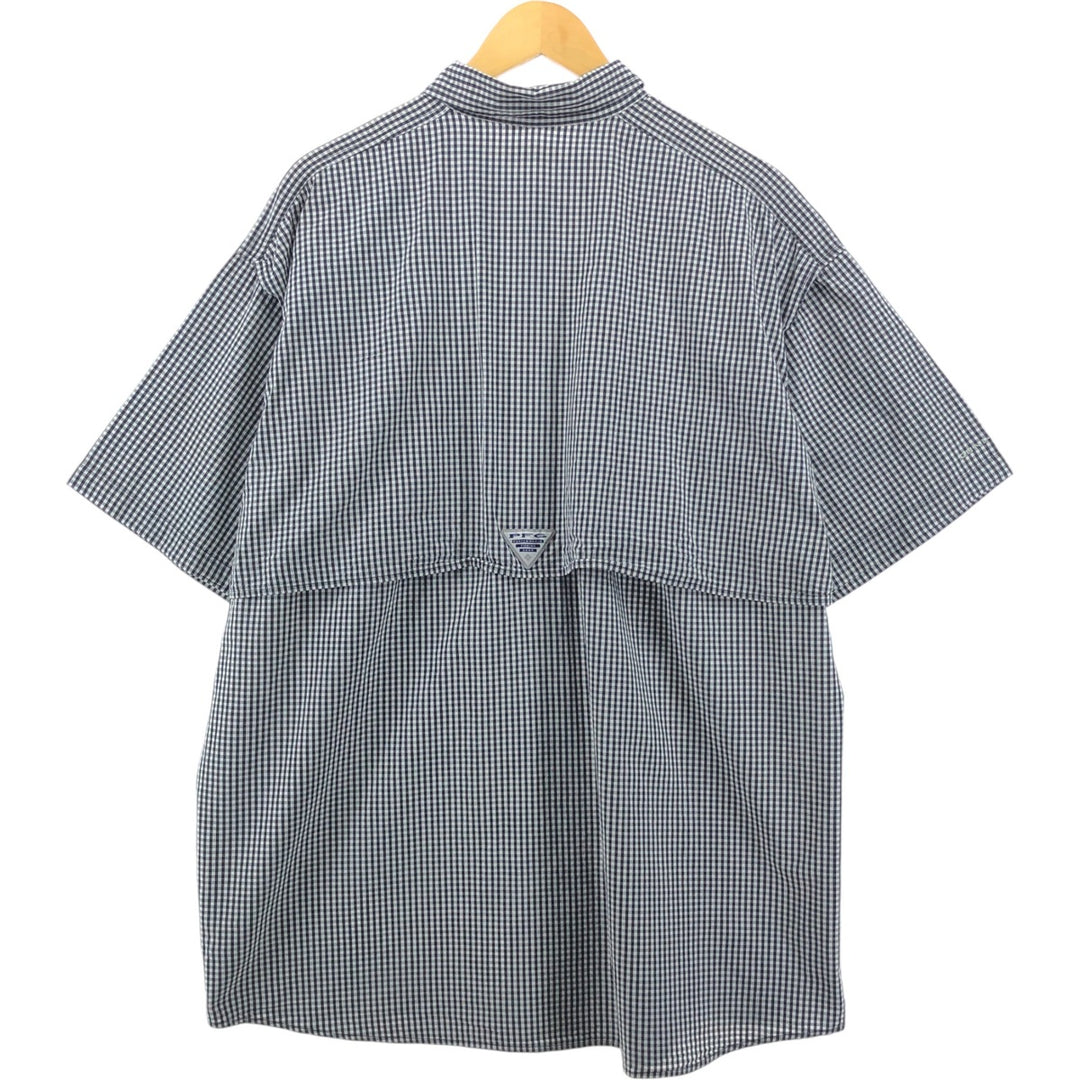 Columbia PFG Gingham Check Button-Down Short Sleeve Fishing Shirt, Men's XL cotton black type Vintage Second Hand