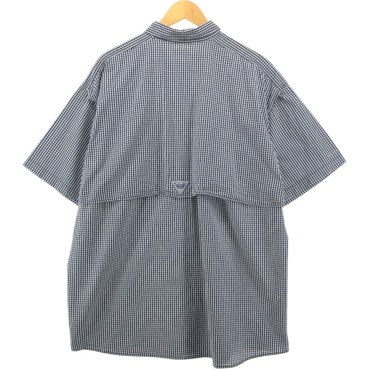 Columbia PFG Gingham Check Button-Down Short Sleeve Fishing Shirt, Men's XL cotton black type Vintage Second Hand