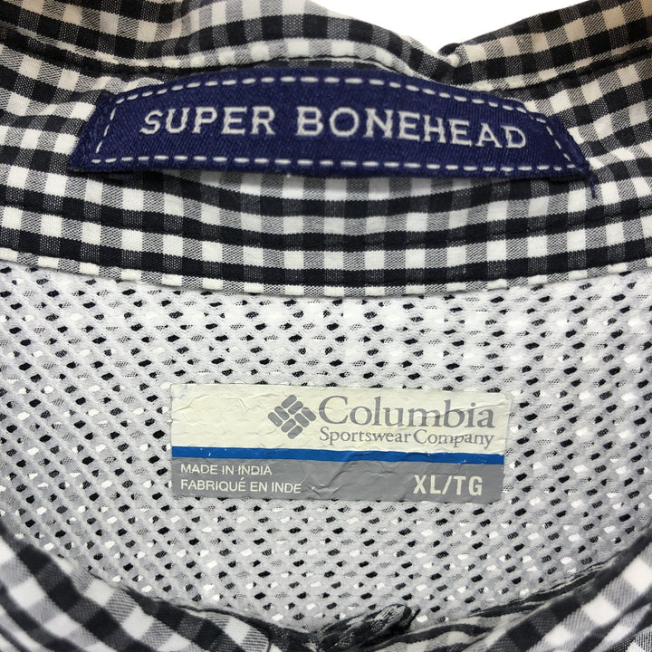 Columbia PFG Gingham Check Button-Down Short Sleeve Fishing Shirt, Men's XL cotton black type Vintage Second Hand