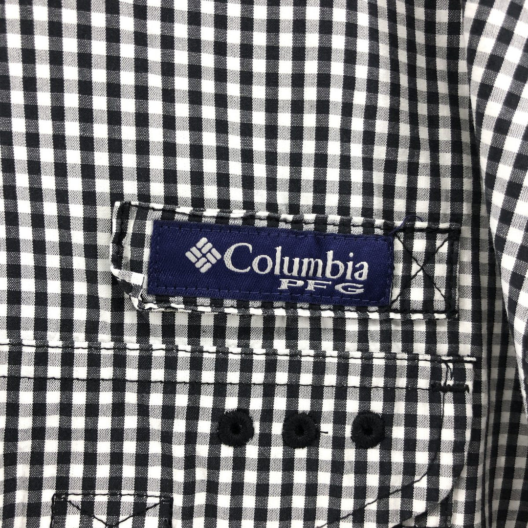 Columbia PFG Gingham Check Button-Down Short Sleeve Fishing Shirt, Men's XL cotton black type Vintage Second Hand