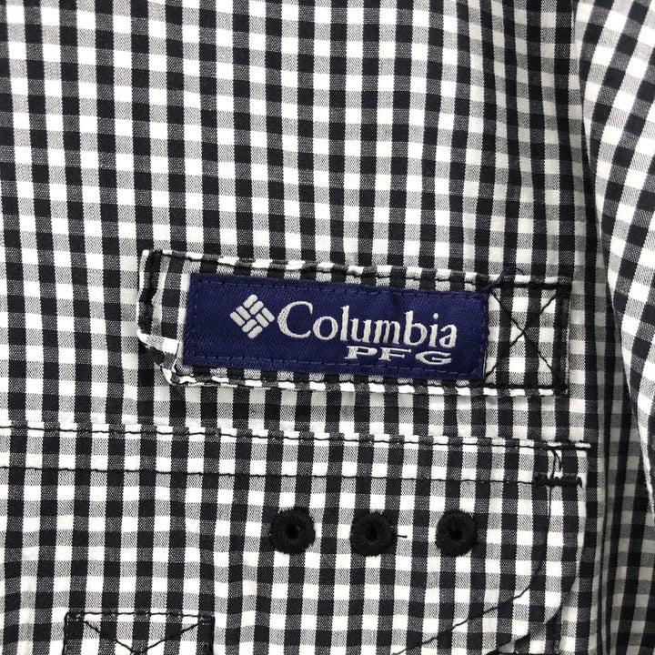 Columbia PFG Gingham Check Button-Down Short Sleeve Fishing Shirt, Men's XL cotton black type Vintage Second Hand