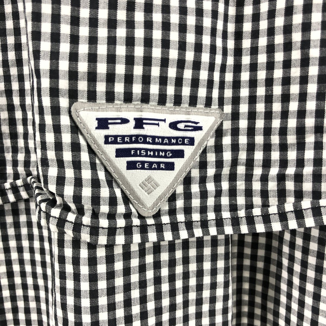 Columbia PFG Gingham Check Button-Down Short Sleeve Fishing Shirt, Men's XL cotton black type Vintage Second Hand