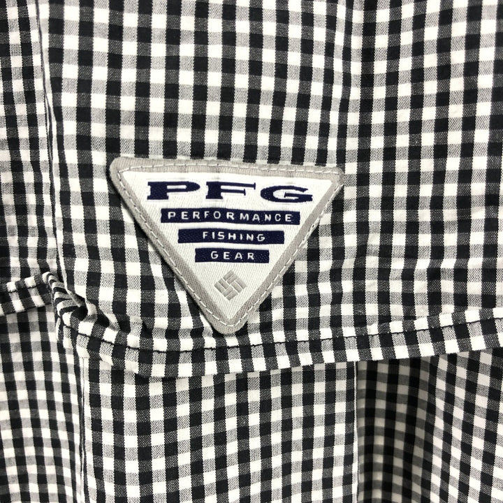 Columbia PFG Gingham Check Button-Down Short Sleeve Fishing Shirt, Men's XL cotton black type Vintage Second Hand