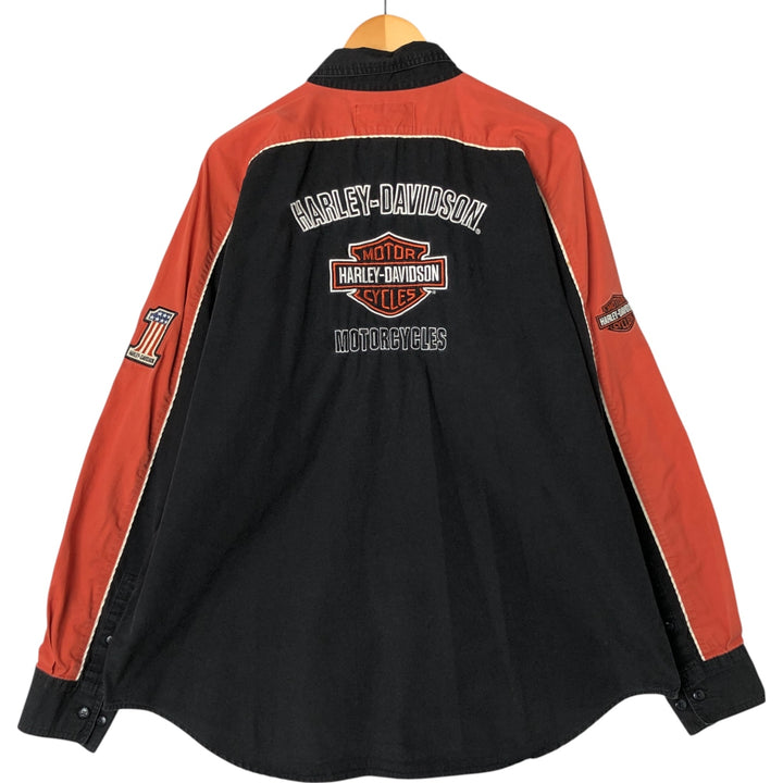 00'S Harley-Davidson Hidden Button-Down Long Sleeve Work Shirt, Men's Size XL cotton black type Vintage Second Hand