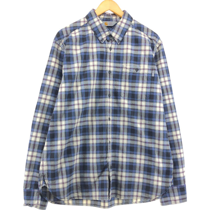 Carhartt Check Pattern Long Sleeve Work Shirt, Men's XL cotton blue type Vintage Second Hand