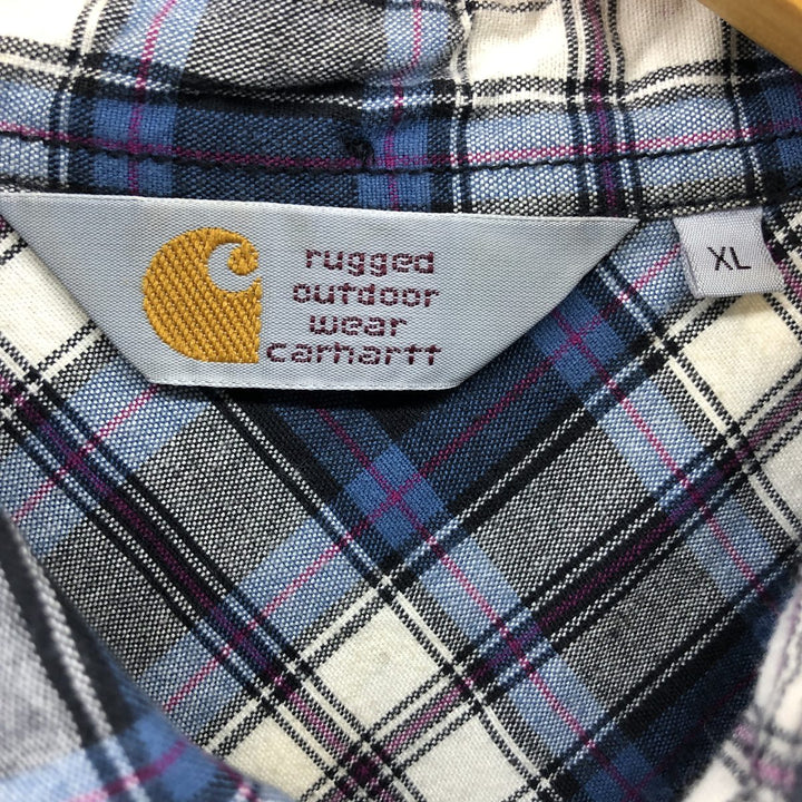Carhartt Check Pattern Long Sleeve Work Shirt, Men's XL cotton blue type Vintage Second Hand