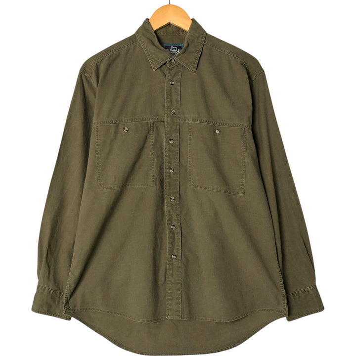 90'S WOOLRICH Long Sleeve Button Down Shirt Men's M Size Vintage cotton Khaki type sage green Vintage Second Hand