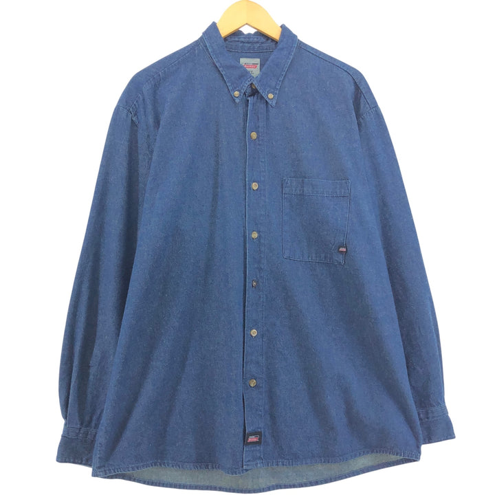 Dickies Bat Dye Long Sleeve Button Down Denim Shirt Men's XL cotton navy blue type Vintage Second Hand