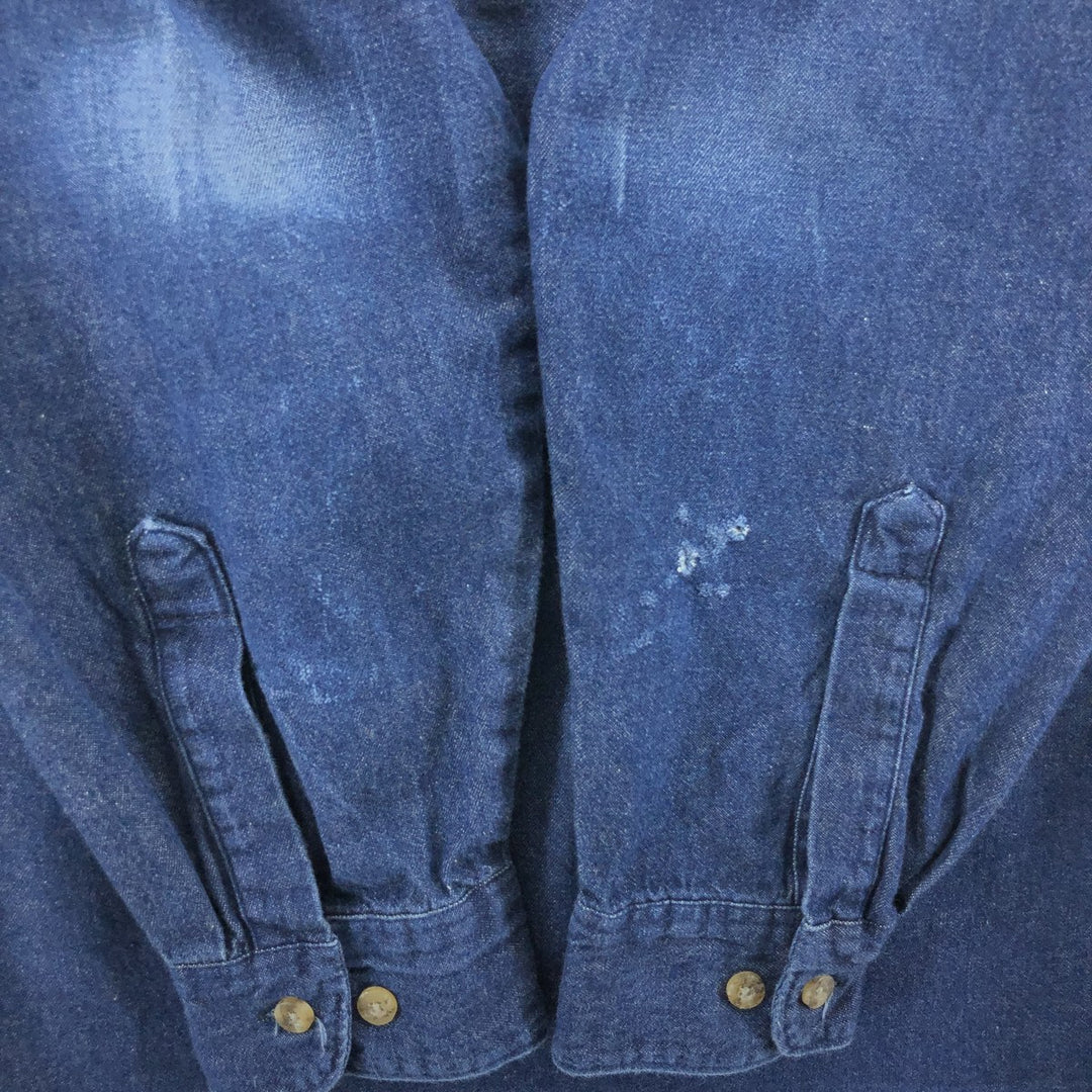 Dickies Bat Dye Long Sleeve Button Down Denim Shirt Men's XL cotton navy blue type Vintage Second Hand