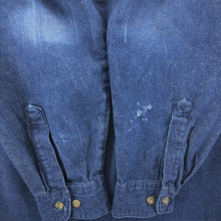 Dickies Bat Dye Long Sleeve Button Down Denim Shirt Men's XL cotton navy blue type Vintage Second Hand
