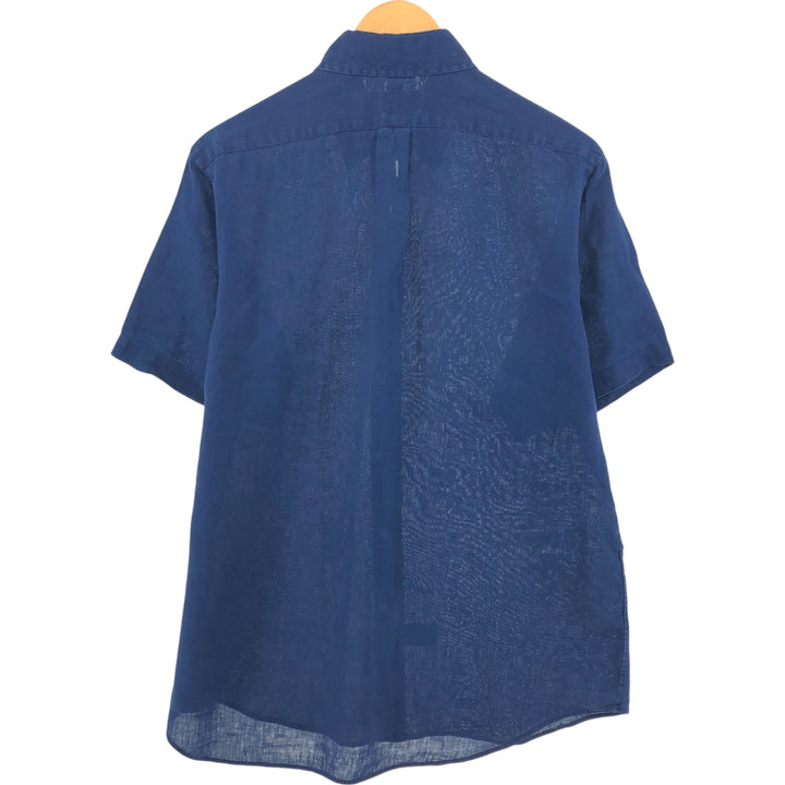 Ralph Lauren short sleeve linen button down shirt, men's size M linen navy blue type Vintage Second Hand