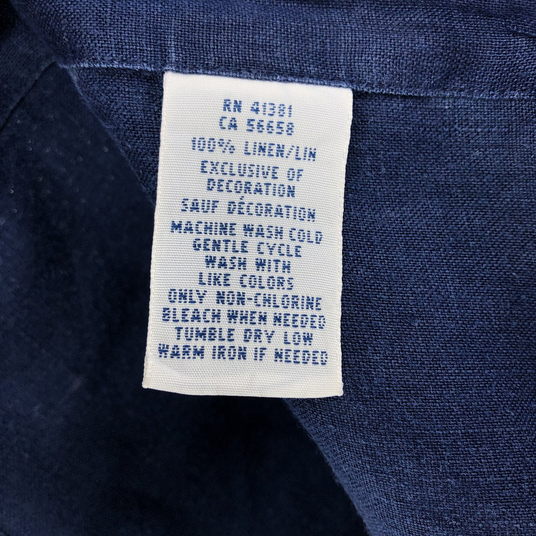 Ralph Lauren short sleeve linen button down shirt, men's size M linen navy blue type Vintage Second Hand