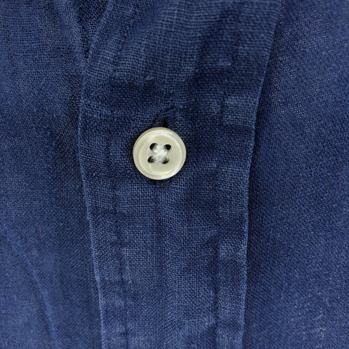 Ralph Lauren short sleeve linen button down shirt, men's size M linen navy blue type Vintage Second Hand