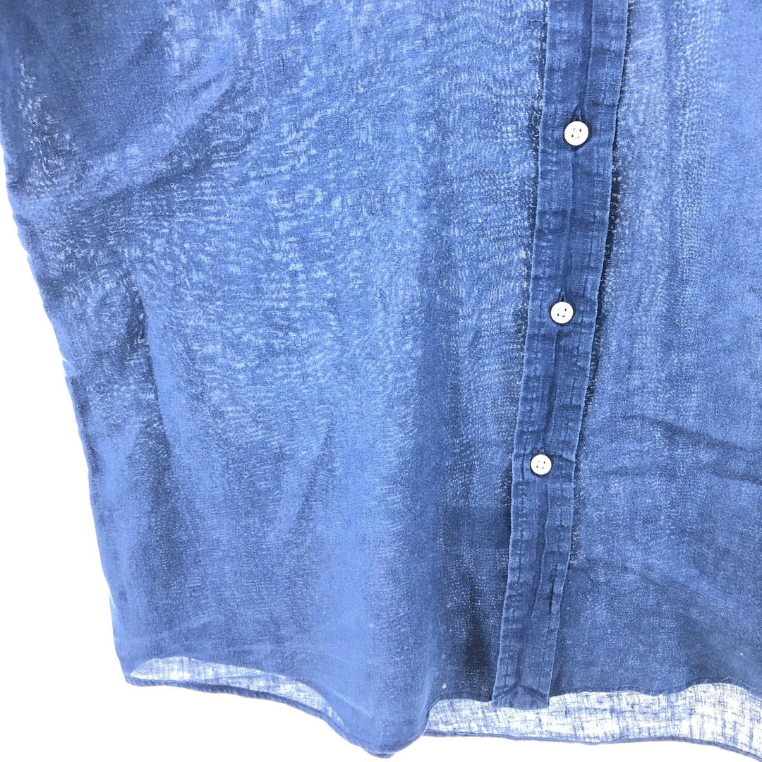 Ralph Lauren short sleeve linen button down shirt, men's size M linen navy blue type Vintage Second Hand