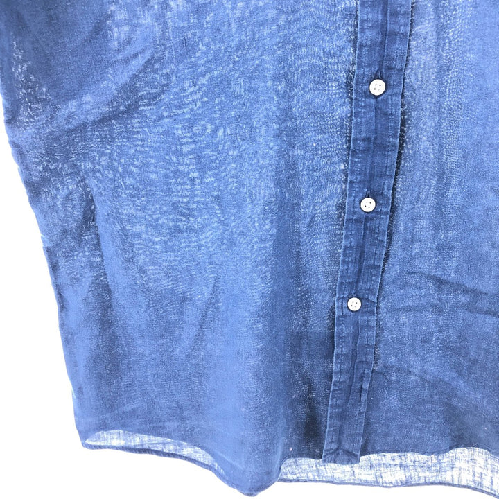 Ralph Lauren short sleeve linen button down shirt, men's size M linen navy blue type Vintage Second Hand