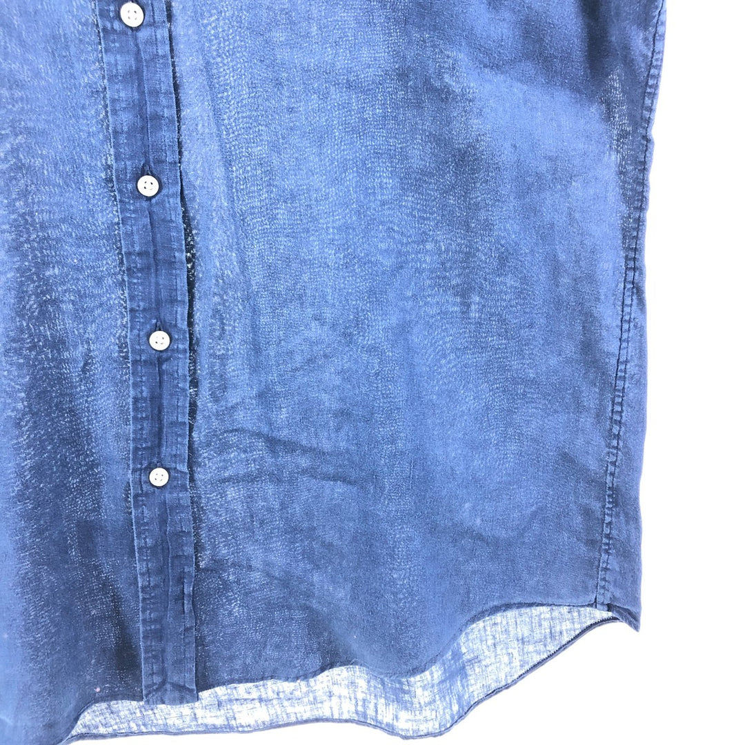 Ralph Lauren short sleeve linen button down shirt, men's size M linen navy blue type Vintage Second Hand