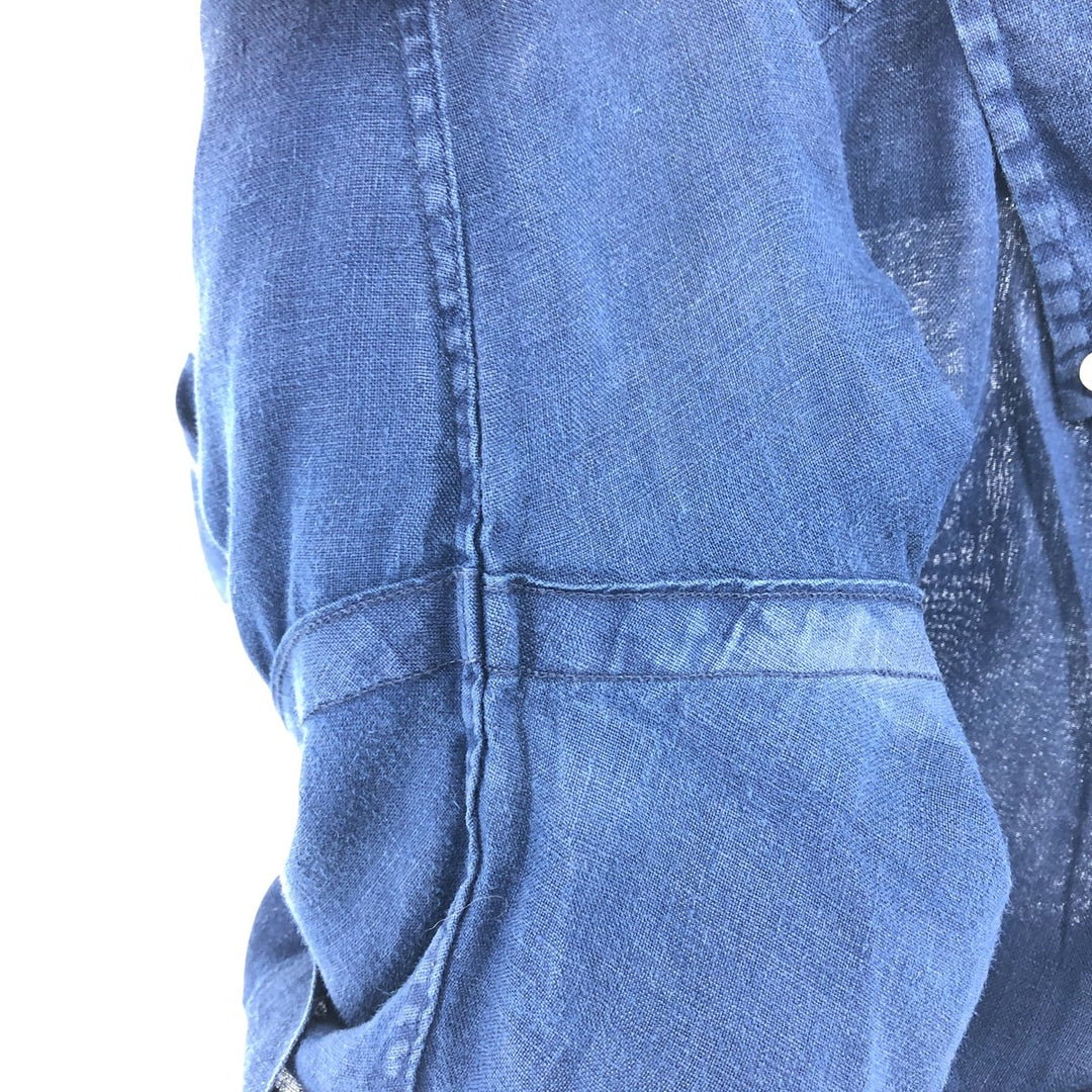 Ralph Lauren short sleeve linen button down shirt, men's size M linen navy blue type Vintage Second Hand
