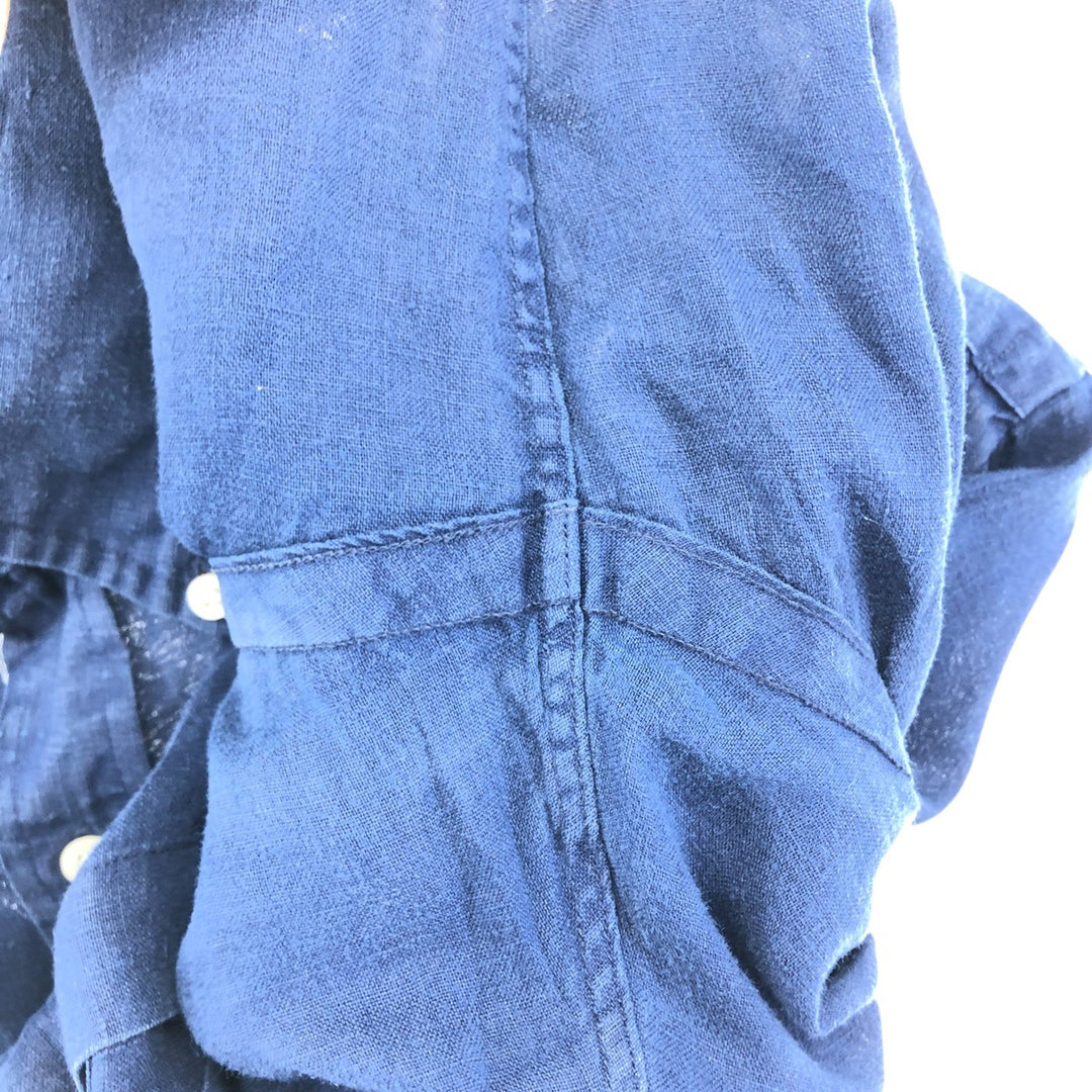 Ralph Lauren short sleeve linen button down shirt, men's size M linen navy blue type Vintage Second Hand