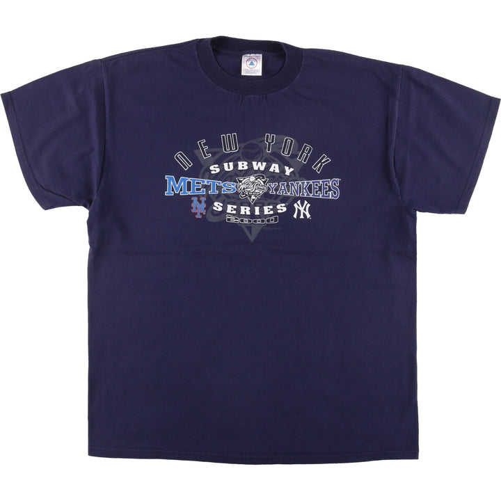 00'S Delta MLB New York Yankees MLB New York Mets SUBWAY SERIES Sports Print T-Shirt Men's L size cotton navy blue type Vintage Second Hand
