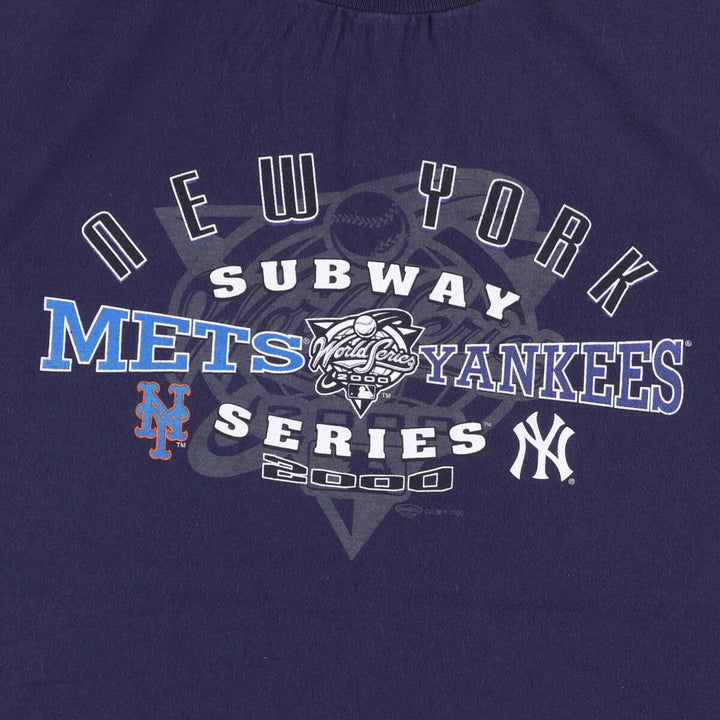 00'S Delta MLB New York Yankees MLB New York Mets SUBWAY SERIES Sports Print T-Shirt Men's L size cotton navy blue type Vintage Second Hand
